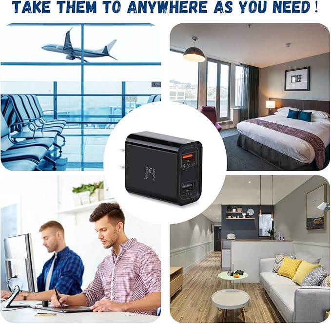 Dual USB Wall Charger, Costyle 3 Pack 30W 2 Ports Adaptive Fast Charging Block Quick Fast Charger 3.0 & 5V 2.4A Wall Plug Compatible iPhone 13 12 11 XS Max,Galaxy A16 S10 S9,Note 9 10,Pixel (Black)