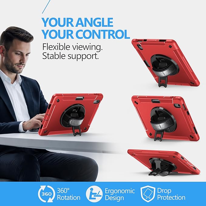 Case for iPad (A16) 11th/10th Generation Case: Protective Cover for iPad 11th Gen 11 Inch 2025 &10th Gen 10.9" 2022 with Screen Protector- Stand- Shoulder Strap- Handle- Pencil Holder-Red
