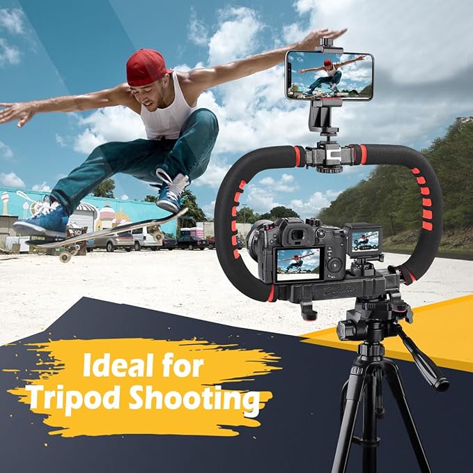 Zeadio Portable Camera Handheld Stabilizer, Versatile Handle Grip Smartphone Handheld Video Rig with Carrying Case, Compatible with All Camera Camcorder Action Camera DSLR and All Smartphones