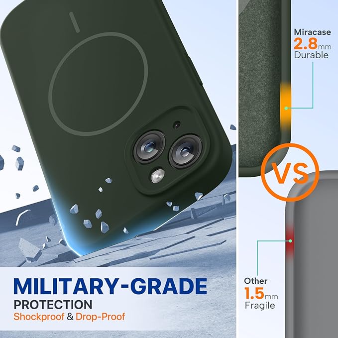 Miracase Compatible with iPhone 15 Case, [Soft Anti-Scratch Microfiber Lining], Liquid Silicone Case Gel Rubber Shockproof Drop Protection Phone Case for iPhone 15, Dark Green