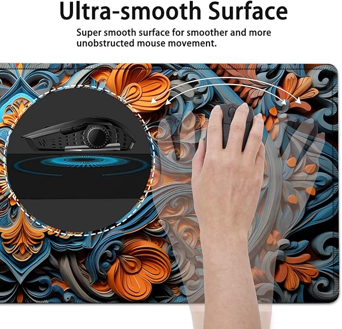 Large Mouse Pad, 31.5 x 11.8in Extended Gaming Mouse Pad with Stitched Edges, XXL Mousepad Protector Non Slip Rubber Base for Office and Home Writing Mat, Flower Art Pattern Desk Mat