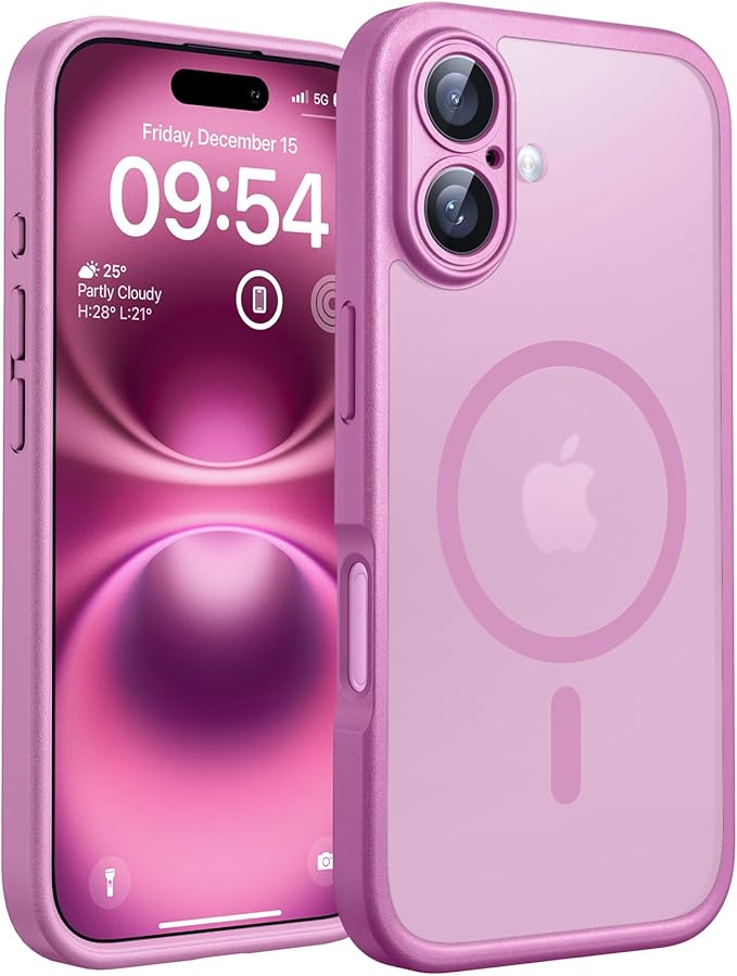 TOCOL Magnetic for iPhone 16 Case, Upgraded Full Camera Protection, Compatible with Magsafe, Drop Protection, Translucent Matte Back Bumper Phone Cover 6.1-Inch (Peony)