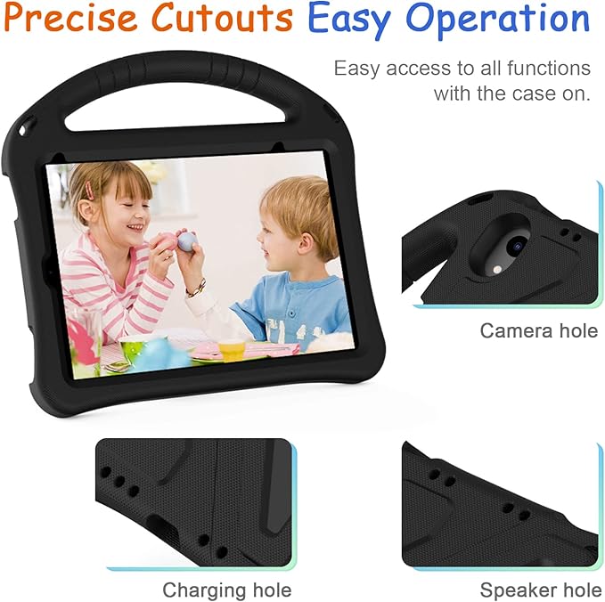 Light Weight Shock Proof EVA Foam Rugged Handle Stand Kids Friendly Anti-Slip Grip Protective Case for iPad Mini 7 (2024), 6th Generation, Black