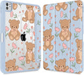 May Chen Case for iPad Pro 11-Inch M5/M4 2025/2024 (6th/5th Generation), [Penceil Holder] Trifold Stand Auto Wake/Sleep Clear TPU Protection Back Cover, Cute Teddy Bear