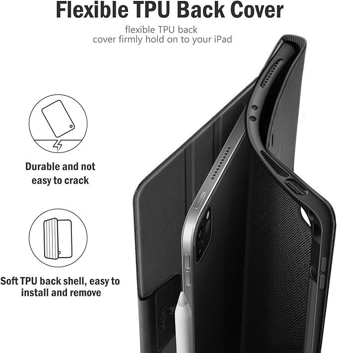 Antbox Case for iPad Pro 12.9'' 6th Generation (2022) 5th/4th/3rd Generation (2021/2020/2018), Built-in Pencil Holder Auto Sleep/Wake Function PU Leather Smart Cover (Black)