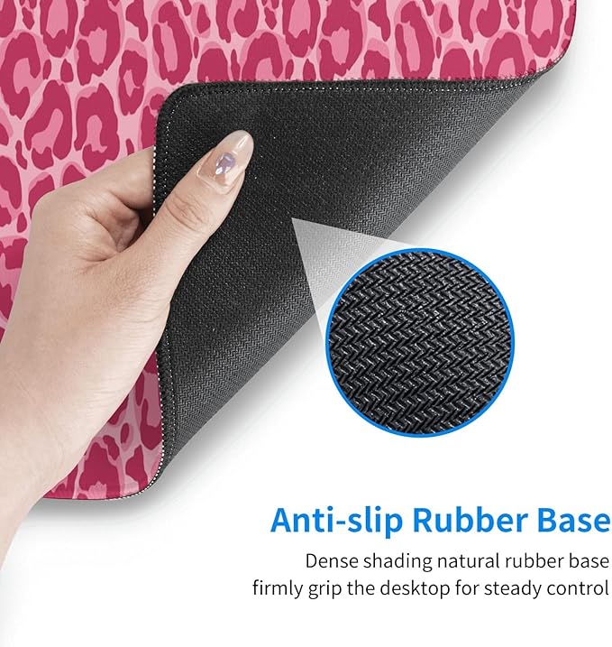 Pink Leopard Print XL Large Mouse Pad with Stitched Edges Long Non-Slip Rubber Base Mousepad Laptop Keyboard Mat Desk Pad for Office Home Desk Decor, 31.5" X 11.8"