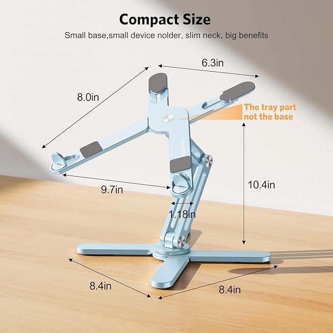 OMOTON 360° Rotating Laptop Stand Riser for Desk, Ergonomic Foldable Computer Stand Adjustable Height Angles for Collaborative Work, Easy Storage Fit Macbooks,All Laptops up to 16 inches,Sky Blue