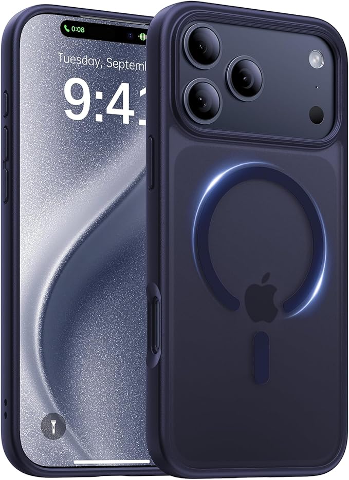 Magnetic for iPhone 17 Pro Case,[Anti-Slip][Compatible with MagSafe][Military Grade Drop Protection] Shockproof Protective Translucent Matte Phone Case for iPhone 17 Pro Case,Titanium Blue