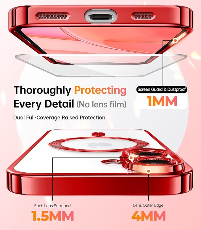 Meifigno for iPhone 16 Plus Case 6.7", [Glitter Card & Wrist Strap] [Compatible with MagSafe] [2X Screen Protectors] Surround Lens Protection Designed for 16 Plus Case, Christmas Red