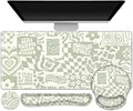 Large Desk Mat, Beige Gaming Mouse Pad, Desk Pad Protector, XXL Mousepad + Keyboard Wrist Rest+Mouse Wrist Rest+Coaster Set with Ergonomic Desk Pad for Home Office PC Computer, Retro Boho Aesthetic