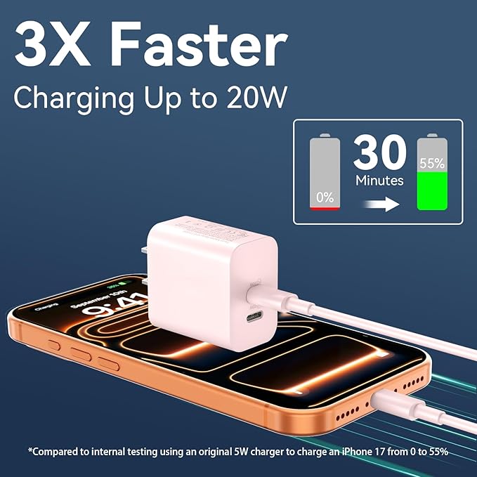 Phone 17 16 15 Charger 10FT, 20W Dual Port USB C Fast Charging Block with 10FT Long USB C to C Charging Cable Cord for Phone 17 16 15 Pro Max/17 16 15 Pro/15/15 Plus,Pad Pro