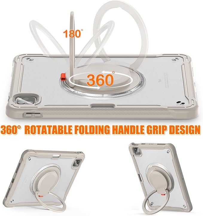 Batianda for iPad Pro 11 inch Case 2025 M5 2024 M4 Chip Lightweight Dual-Layer Protective Tablet Cover, Durable Shock-Absorbing Corners with 360° Rotating Kickstand Ring Built-in Pen Slot, Khaki