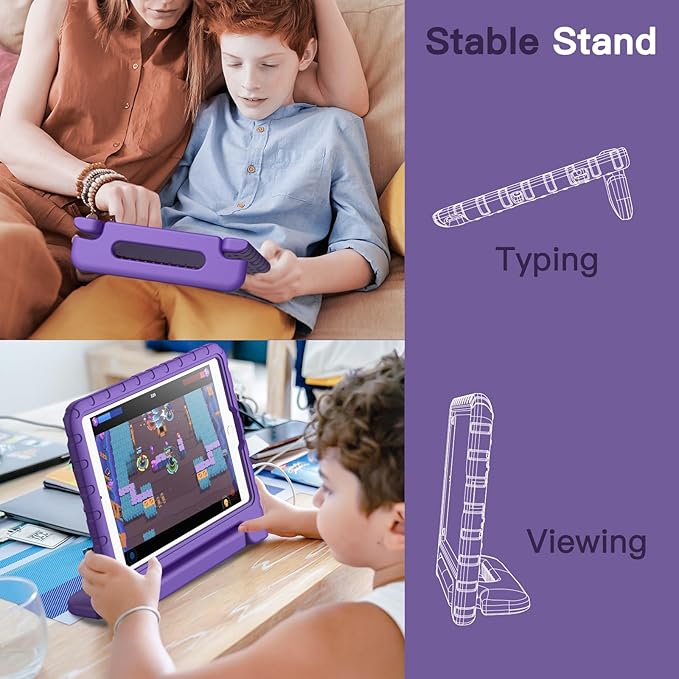 JETech Kids Case for iPad 9.7 Inch (6th/5th Generation, 2018/2017), iPad Air 2/1 9.7 (2nd/1st Gen, 2014/2013) and iPad Pro 9.7 2016, Shockproof Lightweight Tablet Cover with Handle Stand (Purple)