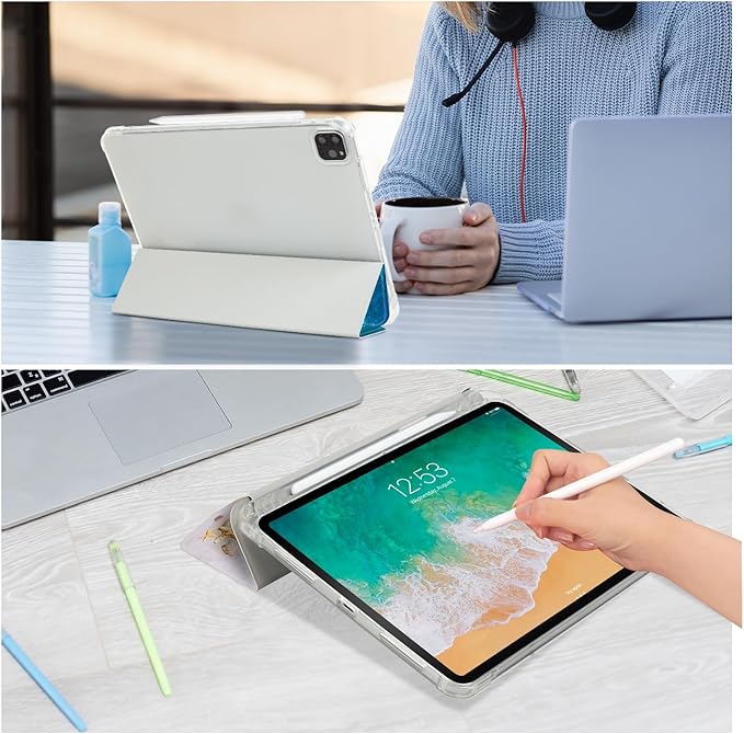 Vimorco for iPad Air 11 Inch Case M4 2026, for iPad Air 5th/4th Gen Cases 10.9-inch, Fit iPad Pro 11 Inch Case 4th/3rd/2nd/1st Generation,Pencil Holder/2 Viewing Stands/Typing Stand/Slim, Beach Ocean