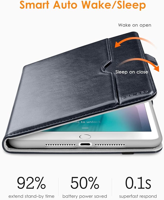 DTTO for iPad 9.7 Inch 5th/6th Generation 2018/2017 Case with Apple Pencil Holder, Premium Leather Folio Stand Cover Case for Apple iPad 9.7 inch, Also Fit iPad Pro 9.7/Air 2/Air - Blue