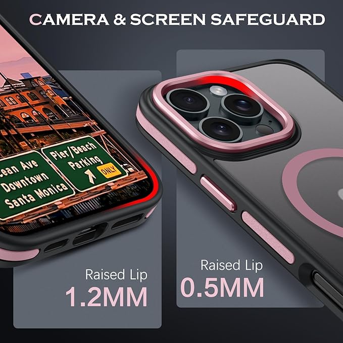 YINLAI Case for iPhone 16 Pro 6.3-Inch, iPhone 16 Pro Phone Case Magnetic [Compatible with Magsafe] Slim Translucent Matte Men Women Girls Shockproof Protective Back Cover, Black/Pink