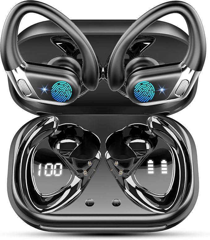 Wireless Earbuds, 2026 Bluetooth 5.4 Headphones Sport, Bluetooth Earbuds with ENC Noise Canceling Mic, 50H Stereo Wireless Headphones IP7 Waterproof with Earhooks, Dual LED Display for Workout/Running