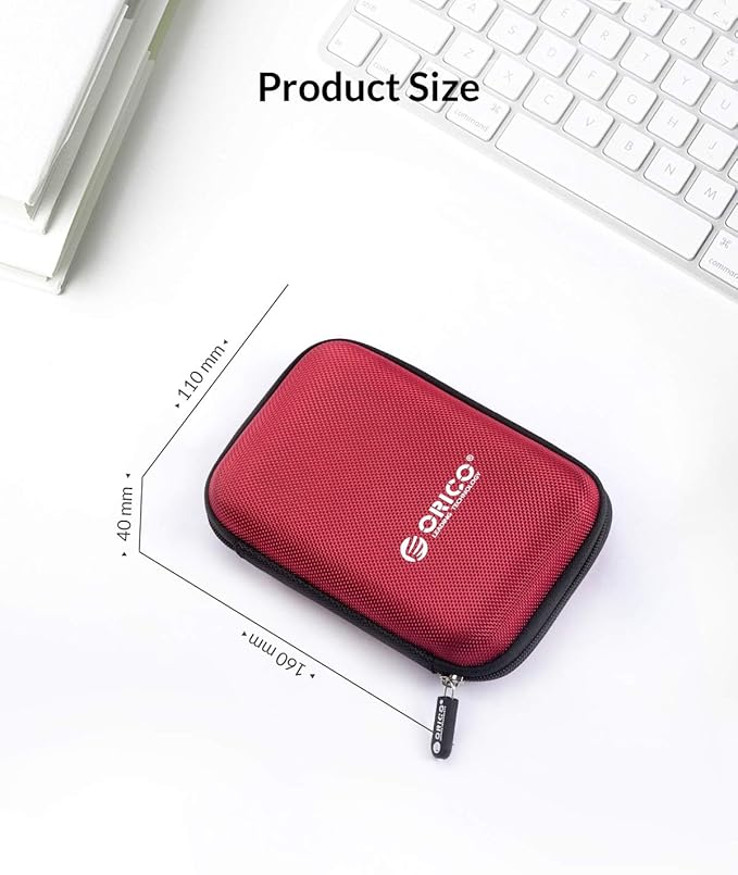 ORICO Hard Drive Case 2.5 inch External Drive Storage Carrying Bag Waterproof Shockproof with Inner Size 5.5x3.5x1.0inch for Organizing HDD and Electronic Accessories, Red(PHD-25)