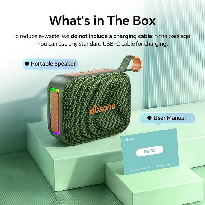 dbsono Portable Bluetooth Speaker Waterproof Gift: IPX5 HD Sound Up to 24H Playtime, TWS Pairing, Wireless Speakers with Lights, Mom Gifts, Outdoor|Travel| Camping|Pool|Beach Essentials-Dark Green