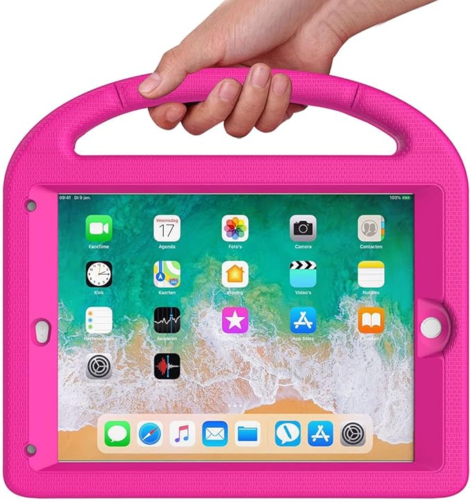 SUPLIK Kids Case for iPad 5th/6th Generation(9.7 inch, 2017/2018), iPad Air 2/1 & Pro 9.7 Case with Screen Protector, Durable Protective Cover with Handle Stand for Apple iPad 5/6 Gen, Pink
