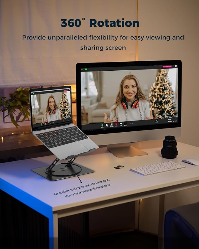 Aoviho 360° Rotating Laptop Stand for Desk | Adjustable, Foldable, Portable Aluminum Ergonomic Riser | Compatible with MacBook, Dell, HP & All Laptops 10-16 inch | Black