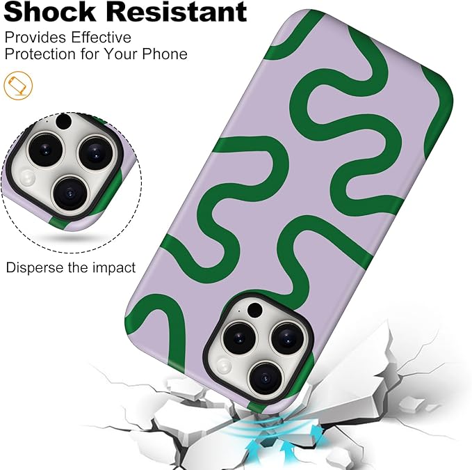 Magnetic for iPhone 13 Pro Max Case Cute Curved Stripes Phone Case, Shockproof Slim TPU and Hard PC Protective Phone Cover Compatible with MagSafe Designed for Women Girls,Green