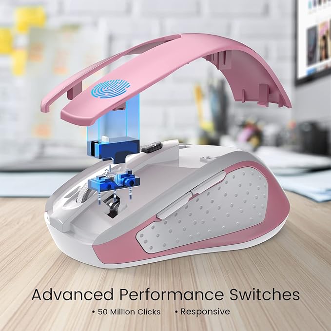 HOTWEEMS D-09 Wireless Mouse for Laptop - Ergonomic Plus Computer USB Cordless Mice, Ergo Grips, Lightspeed 5-Level 2400 DPI, 16 Months Battery, Portable for PC Mac Chromebook, 6 Button, Flamingo Pink