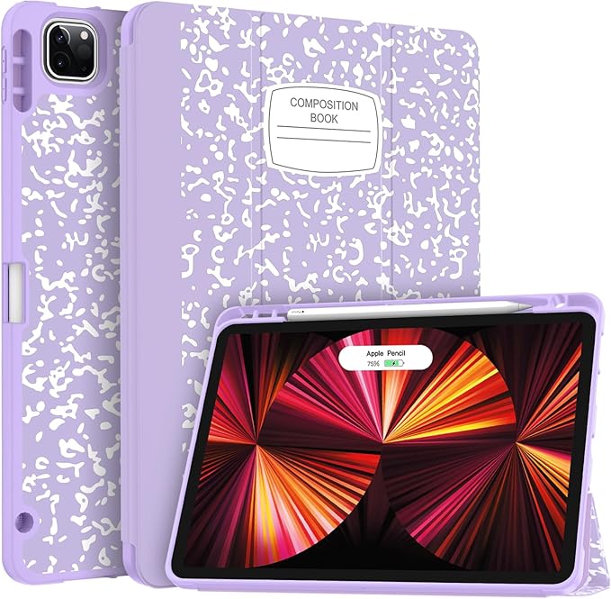 Soke for iPad Pro 11 Case (M2) 2022/2021/2020 with Pencil Holder - [Full Body Protection + Apple Pencil Charging + Auto Wake/Sleep], Soft TPU Back Cover for 2022 iPad Pro 11 inch(Book Lilac)