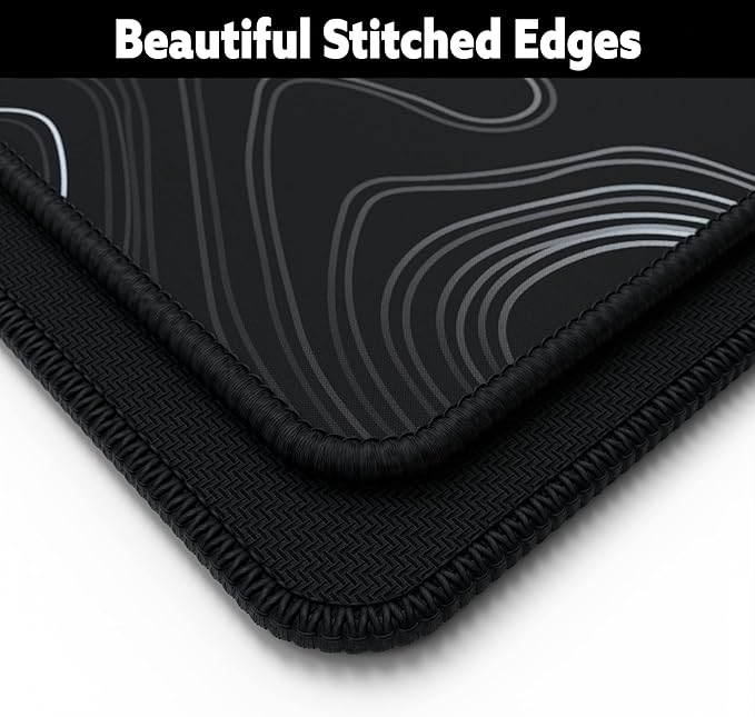 Mega Size Gaming Mouse Pad - Anti Slip Rubber Base - Stitched Edges - Large Desk Mat - 48" x 24" x 0.16" (Mega, Topographic)