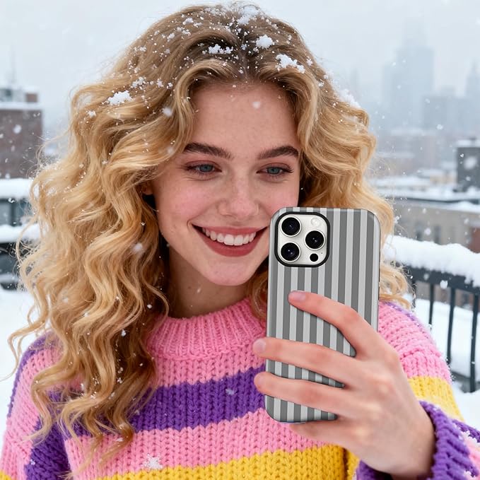 Magnetic for iPhone 13 Pro Case Cute Stripes Phone Case, Shockproof Slim TPU and Hard PC Protective Phone Cover Compatible with MagSafe Designed for Women Girls, Gray
