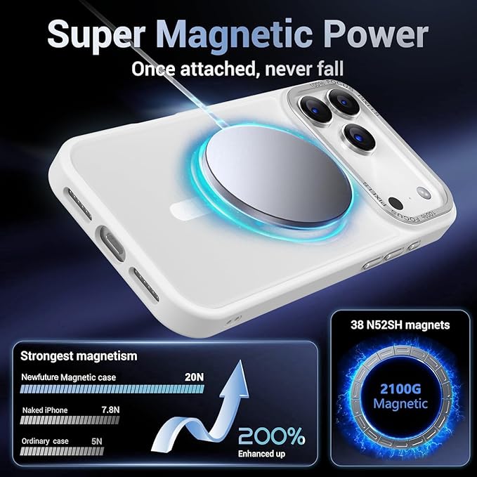 Newfuture Magnetic for iPhone 17 Pro Case [Compatible with Magsafe] [Military Grade Drop Protection] Translucent Matte Anti-Scratch Shockproof Protective Phone Cover 6.3 Inch, Frosted White