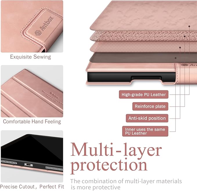 Antbox for iPad Pro 13 Inch Case M5 2025/M4 2024, Built-in Pencil Holder, Supports Pencil Pro/(USB-C), Auto Sleep/Wake Function PU Leather (Pink)