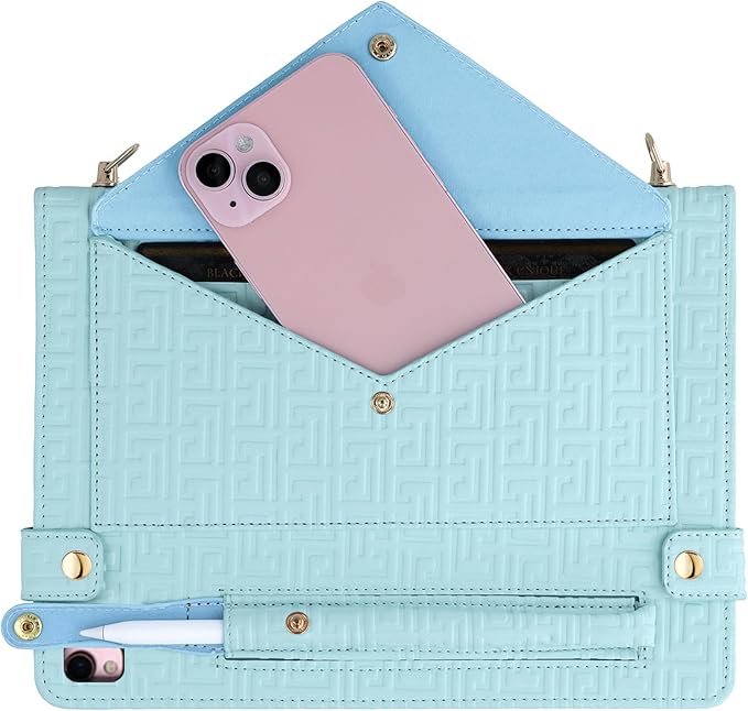 Handbag Case for iPad 9th/8th/7th Gen 10.2", iPad Air 3 2019/iPad Pro 10.5, Elegant Crossbody Folio Stand Wallet With Pencil Holder, Card Slots, Hand Strap, Shoulder Strap, Baby Blue