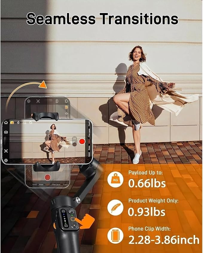 Hohem iSteady V3 Gimbal Stabilizer, Magnetic AI Tracking, Removable Remote, 3-Axis Smartphone Gimbal with Built-in Telescopic Rod and Tripod, Perfect for Content Creators (White)