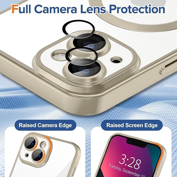 Hython Magnetic Clear for iPhone 13 Case with Camera Lens Protector [Compatible with MagSafe] Luxury Plating Edge Slim Soft TPU Cover Protective Phone Case for iPhone 13 6.1", Matte Gray