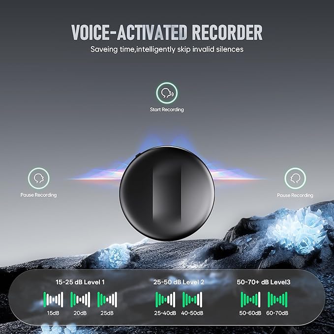 64GB Magnetic Voice Activated Recorder - (4800Hours) Portable Dictaphone Digital Voice Recorder with Playback for Lectures Meetings, Tap Recording Device with AI-Intelligent Triple Noise Reduction