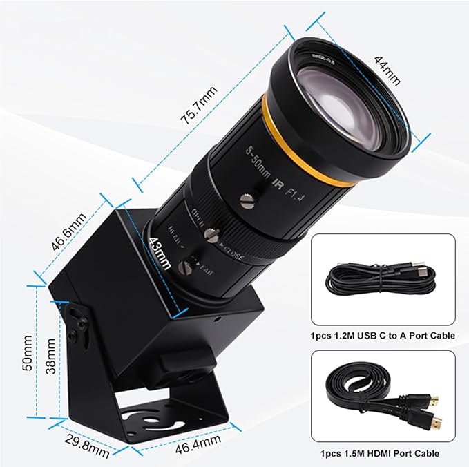 MMlove 4K HDMI USB Camera 30FPS Webcam 10X Variable Focus 5-50mm Lens H.265 2X Digital Zoom PC Streaming Close up Zoom in and Out Web Camera for Conference Classes