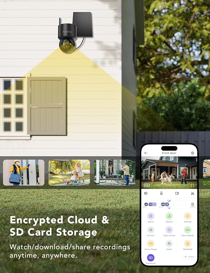 2K Solar Security Cameras Wireless Outdoor, 360°PTZ Battery Powered Cameras for Home Security, 2.4G WiFi Outdoor Camera with Color Night Vision, IP66 Waterproof, Motion Sensor Alarm, Black