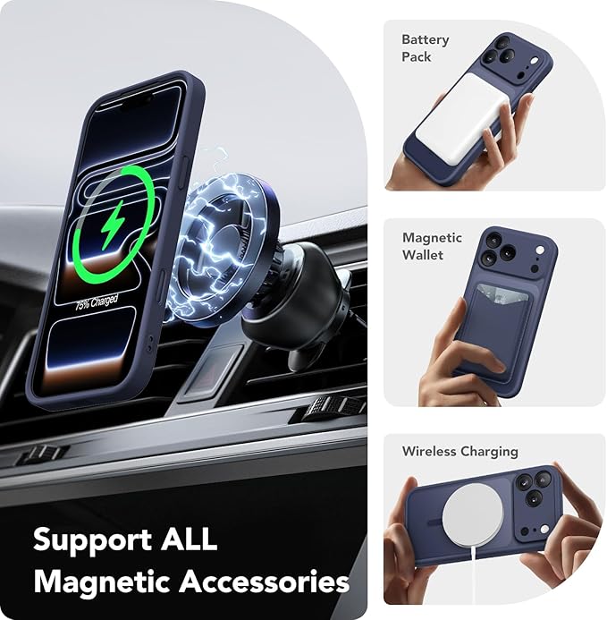 CAPRARO Magnetic for iPhone 17 Pro Case, Upgraded [Full Camera Protection] [Compatible with MagSafe] Protective Translucent Matte Women Girl Phone Case Cover, Deep Blue