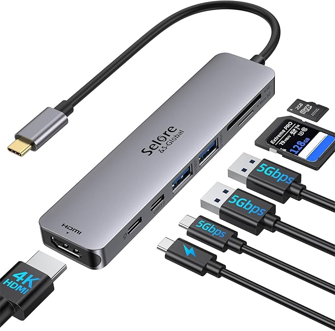 USB C Hub HDMI Adapter for MacBook Pro/Air, 7 in 1 USBC Dongle with HDMI, microSD/SD Card Reader, USB C Data Port,100W PD, and 2 USB 3.0 Compatible for MacBook Pro/Air, Dell XPS, Lenovo Thinkpad.