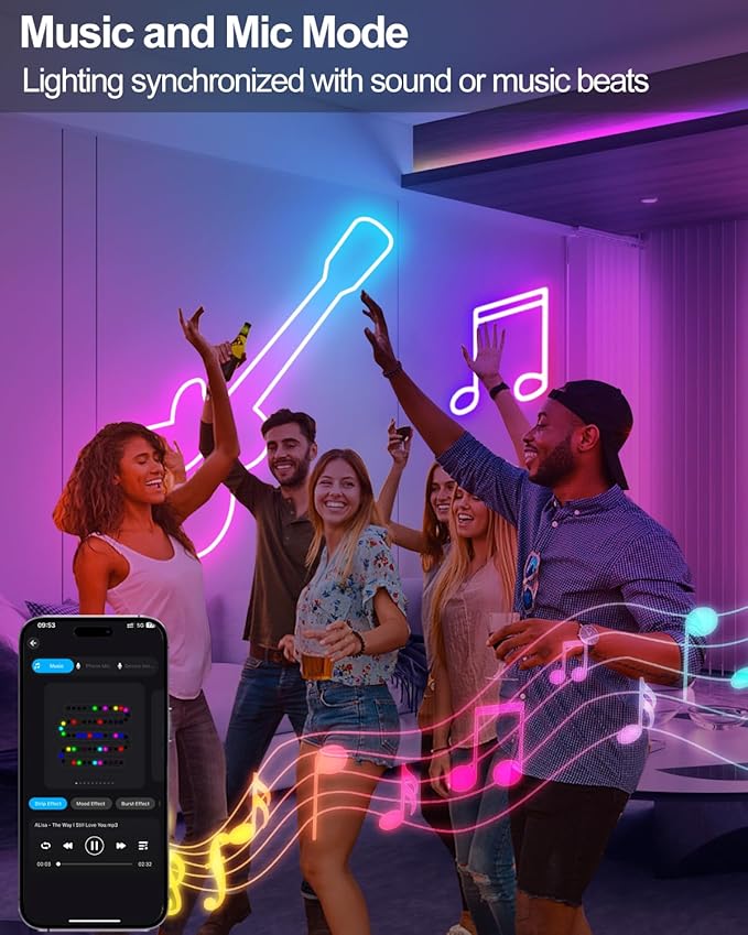 Smart Neon Rope Lights USB, 16.4Ft LED Rope Lights IC & RGB Color Changing with APP Control, Music Sync Neon Strip Lights Outdoor Waterproof DIY for Gaming Room Living Indoor Decor