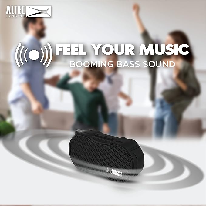 Altec Lansing - Baby Boom Waterproof Bluetooth Speaker, Wireless & Portable for Travel & Outdoor Use, Deep Bass & Loud Sound, 1 Pack (Black)