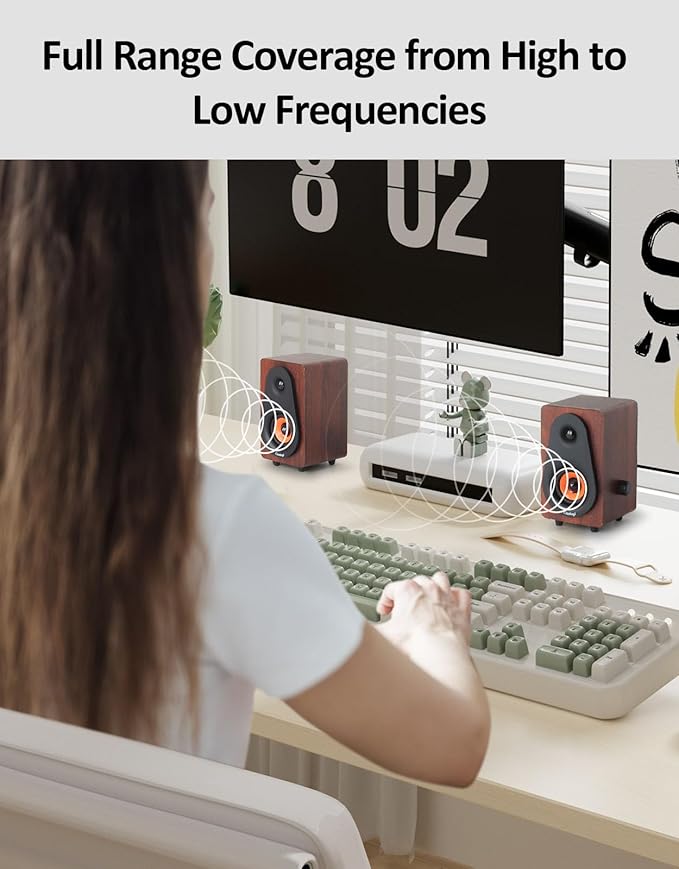 Computer Speakers 12W, Wooden Desktop Speakers USB Powered with Dual Diaphragm, High-Fidelity Stereo Sound for PC Laptop Monitor Tablet, Built-in Audio Output Jack – 2026 Upgrade