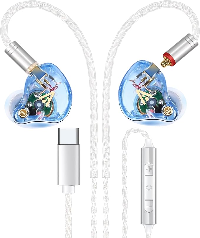 Vibes 202MC USB-C Wired Earbuds - USBC HiFi in Ear Headphones for iPhone 17/16/15 - Noise Isolating Ear Buds w/ Mic - Clear Sound, Deep Bass & Comfort-Fit Earphones - Silver Plated Cord, Carrying Case