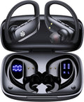 bmani Ear Buds Wireless Earbuds Bluetooth Headphones with 80H Playtime LED Display Case, Over-Ear Hook with Mic, Stereo Sound, Easy Button Controls, Sports Earphones for Running Workout Gym Black