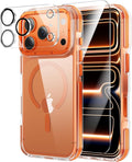 Anti-Yellowing for iPhone 17 Pro Max Case，1X Screen Protector +1X Camera Lens, [Compatible with MagSafe] [12FT Military Grade Drop] Slim Thin Phone Cover 6.9 Inch,Clear Orange