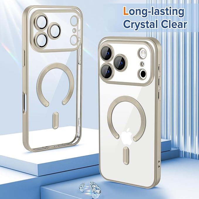 Hython Magnetic Clear for iPhone 17 Pro Case with Camera Lens Protector [Compatible with MagSafe] Luxury Plating Edge Slim Soft TPU Cover Protective Phone Case for iPhone 17 Pro 6.3", Matte Gray