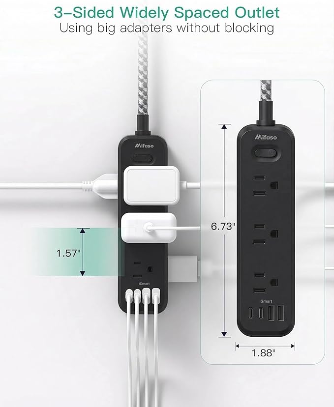 15FT Long Extension Cord with Surge Protector, 13-in-1 Power Strip with 9 Wide Spaced Outlets and 4 USB Ports, Flat Plug Wall Mount Charging Station for College Dorm Room Essentials, Office, Black