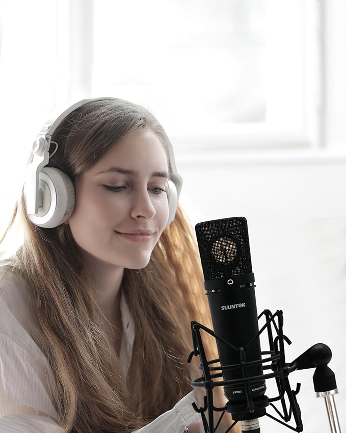 SUUNTOK XLR Microphone, Professional Condenser Microphone with 34mm Large Diaphragm, Cardioid Studio Recording Mic Computer Gaming PC TM87KB Mic Kit for Singing, Podcasting, YouTube (Black)