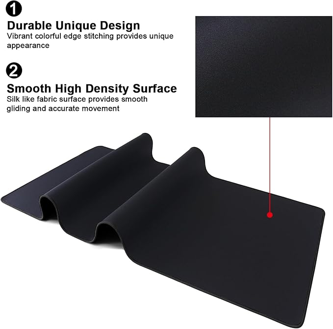 Extra Large Gaming Mouse Pad – 35.4"x15.7" XL Desk Mat with Stitched Edges, Non-Slip Rubber Base, Smooth Surface for Keyboard and Mouse - Office & Gaming Desk Pad - Black